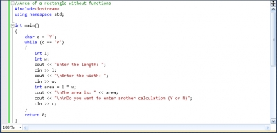 C++ Example Program: Area of a Rectangle